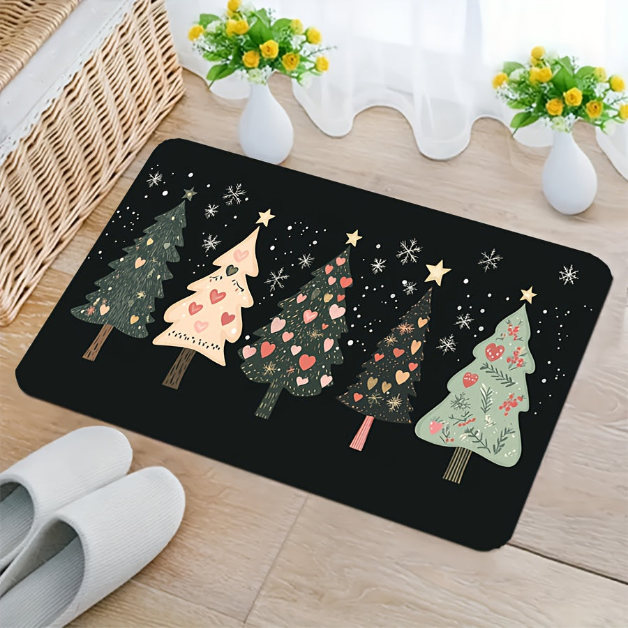 1pc Valentine's Day gift Tree Chic Rectangle Doormat - Soft, Thick, Absorbent, and Non-Slip with Rubber Backing. Machine Washable Polyester Mat for Indoor Entry, Bathroom, Kitchen, and Home Decor.