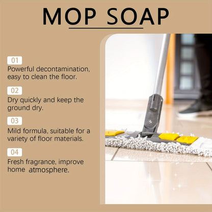 The Jakehoe Mop Soap is a 500ml solution designed to quickly remove stains and watermarks from floors. This residue-free liquid floor cleaner is suitable for various floor materials and contains sodium bicarbonate. With a capacity of less than 1 liter