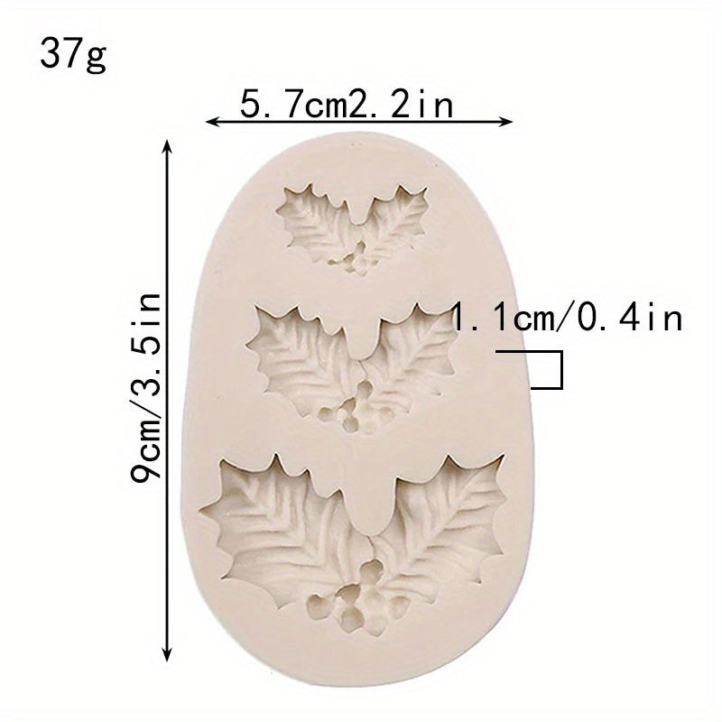 Christmas Holly Leaf Chocolate Mold for DIY Cake Decorating Tool, Baking Toys, Kitchen Gadgets, and Home Kitchen Accessories - 3D Silicone Candy and Fondant Mold