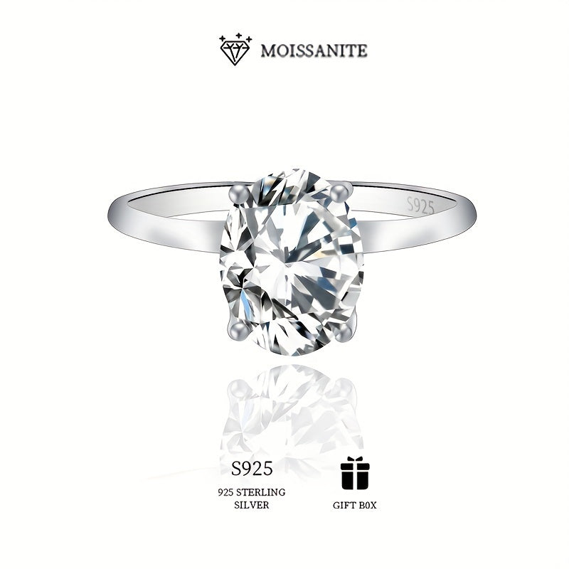 925 Sterling Silver Hypoallergenic Goose Egg Moissanite Ring featuring 2 Carats, Four Prong Setting for Women - Perfect for Valentine's Day, Wedding, or Engagement. Includes Moissanite Certificate and Elegant Gift Box