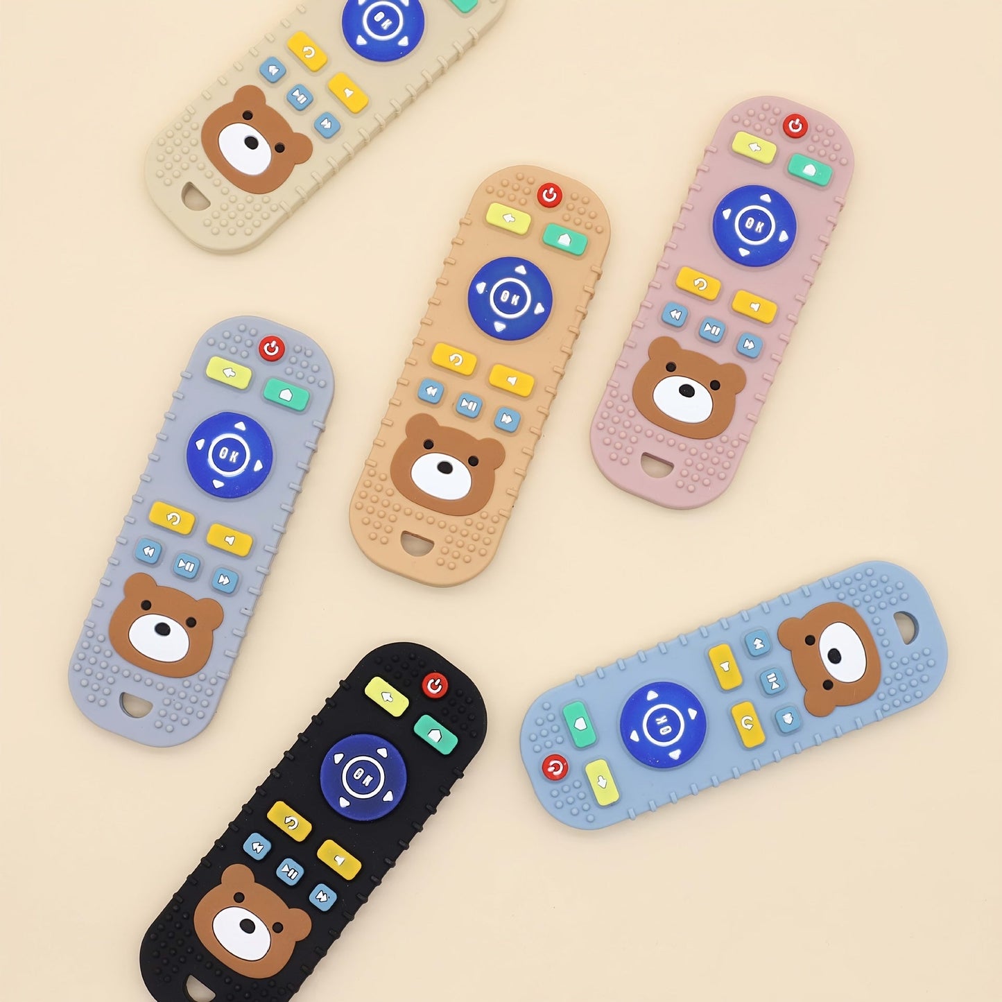 Cartoon Bear Design Silicone Teething Remote Control Toy for Babies, Oral Motor Development Soother, Multicolor, Easy to Clean, 1 Pack