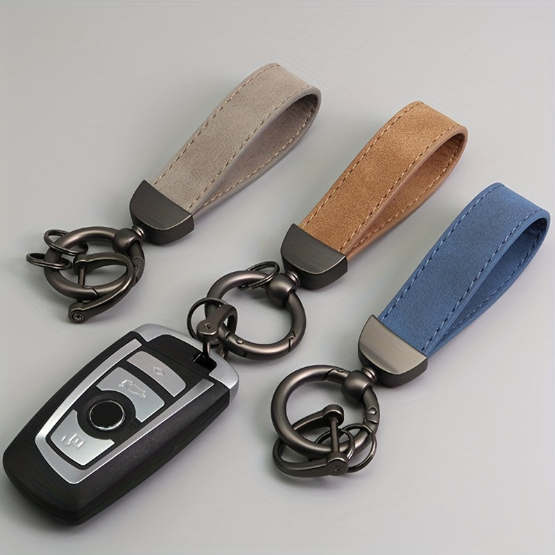 Men's Hardware Anti-Loss Suede Car Key Chain with PU Leather, the Perfect Valentine's Day Gift