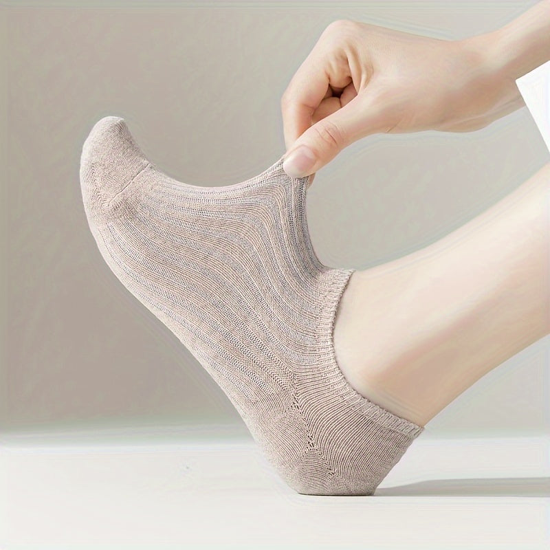 5 pairs of solid color low cut invisible socks for women, simple and breathable