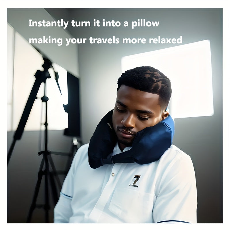 Black Adjustable and Portable Neck Pillow - Made with Comfortable Flannel, Fillable for Travel by Car, Train, and Airplane