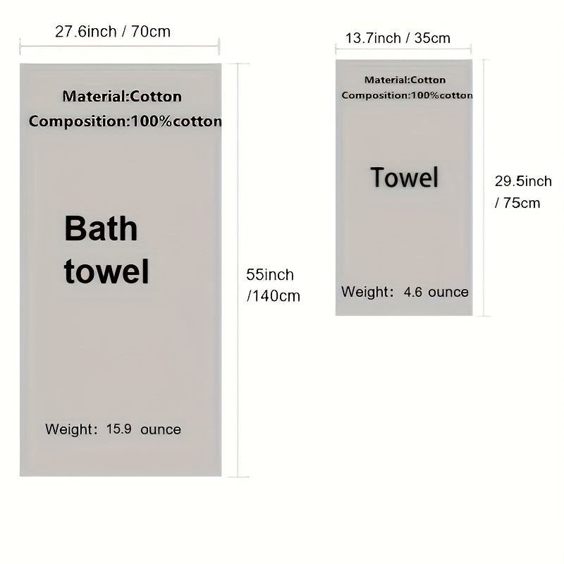 Crown Pattern Cotton Towel Set - Soft, Absorbent, Durable - Ideal for Family Use - Includes Hand and Bath Towels - 34.8x74.93cm and 70.1x139.7cm - Bathroom Accessories