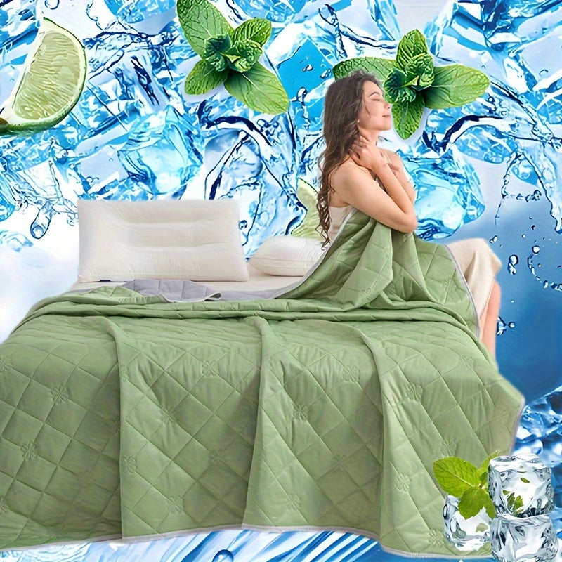 Cool off during hot nights with our Ultra-Soft Cooling Blanket, designed for those who sleep hot. This lightweight, breathable, and reversible blanket comes infused with a minty freshness, perfect for summer heat relief and refreshing naps. Pair it with