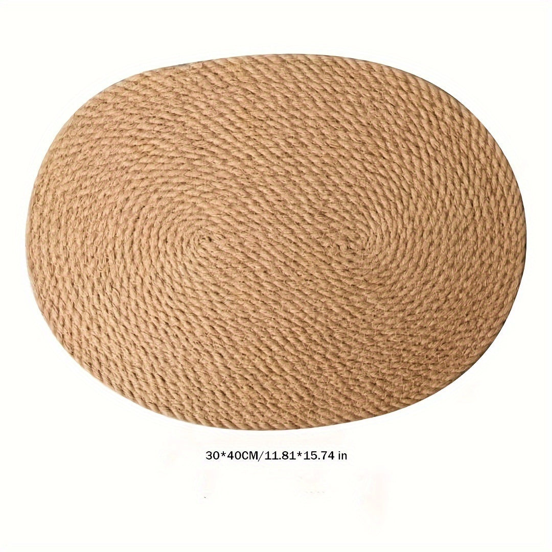 Hand-woven Japanese-style jute placemat for dining table, featuring insulation and serving as a bowl, pot holder, and cup coaster.