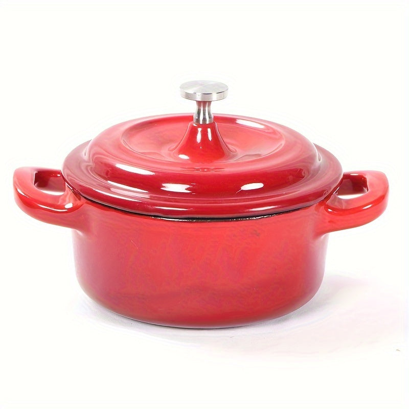 Compact 9.5oz Mini Stew Pot - Non-Stick, Enamel-Coated Cast Iron suitable for Induction & Gas Cooktops, Ideal for Home Kitchens.