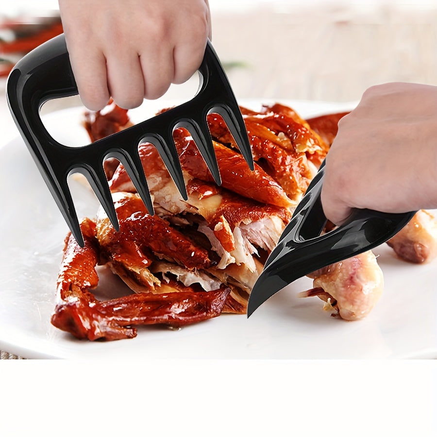 Set of 2 kitchen tongs made of stainless steel with silicone tips, along with a set of 3 meat shredder claws. These multipurpose accessories are perfect for BBQ and cooking tasks, made to handle both metal and plastic food processors.