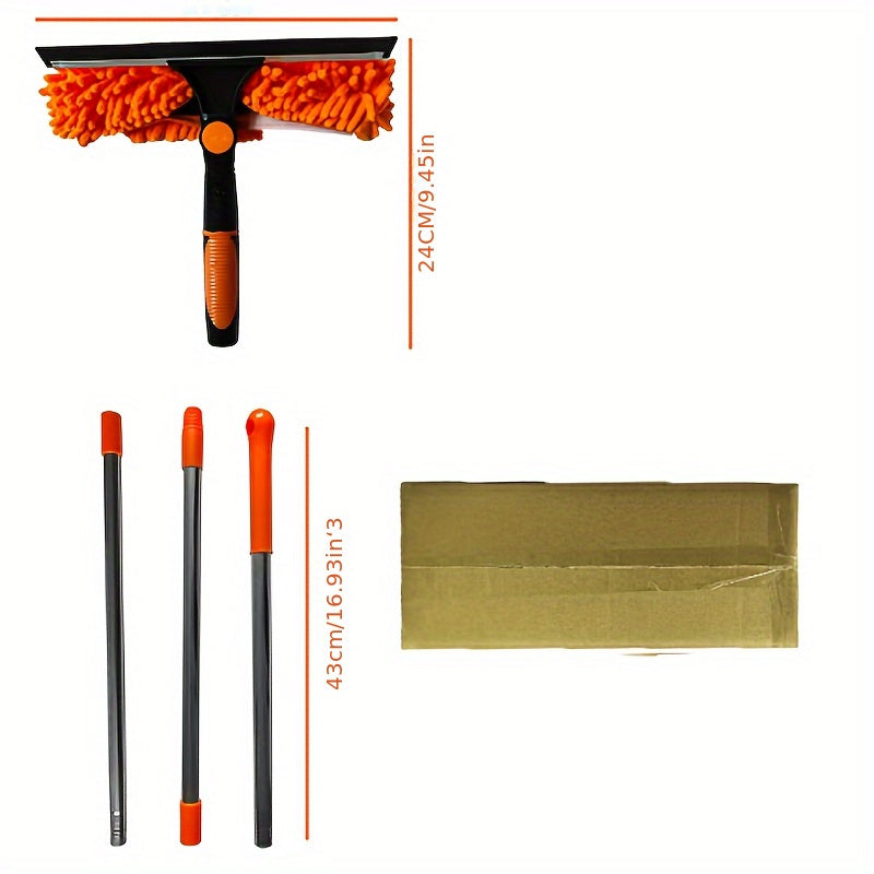 Multipurpose Chenille Microfiber Window Cleaning Set with Adjustable Stainless Steel Handle - Gentle yet Effective for Windows, Walls, and Outdoor Surfaces