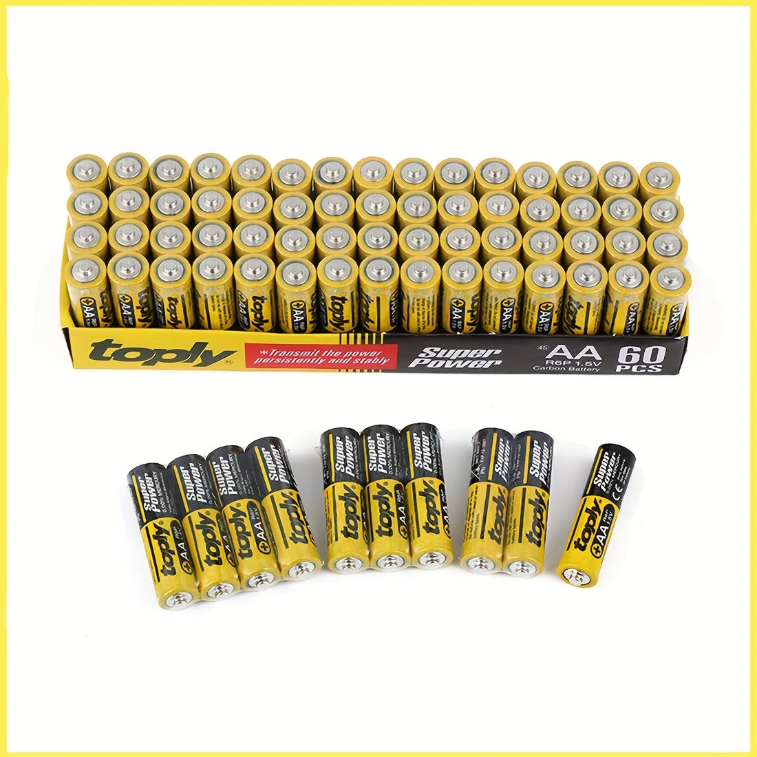 Toply 60-Pack AAA/AA Батарейки, 1.5V Углеродный Цинк Не перезаряжаемые, Совместимы с различными устройствами - Одноразовые