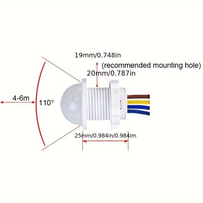 White PIR Motion Sensor with 110° Range for Automatic Lighting in Home & Industrial Settings, Easy to Install