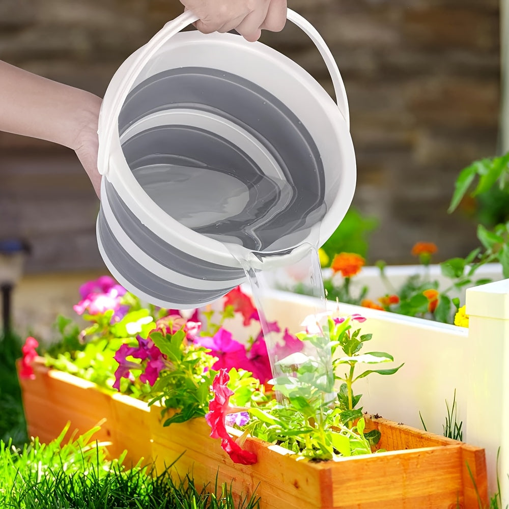 This silicone bucket can collapse for easy storage and transport, making it perfect for a variety of uses such as household chores, car washing, outdoor activities, gardening, camping, fishing, and beach trips. Its space-saving design also makes it ideal