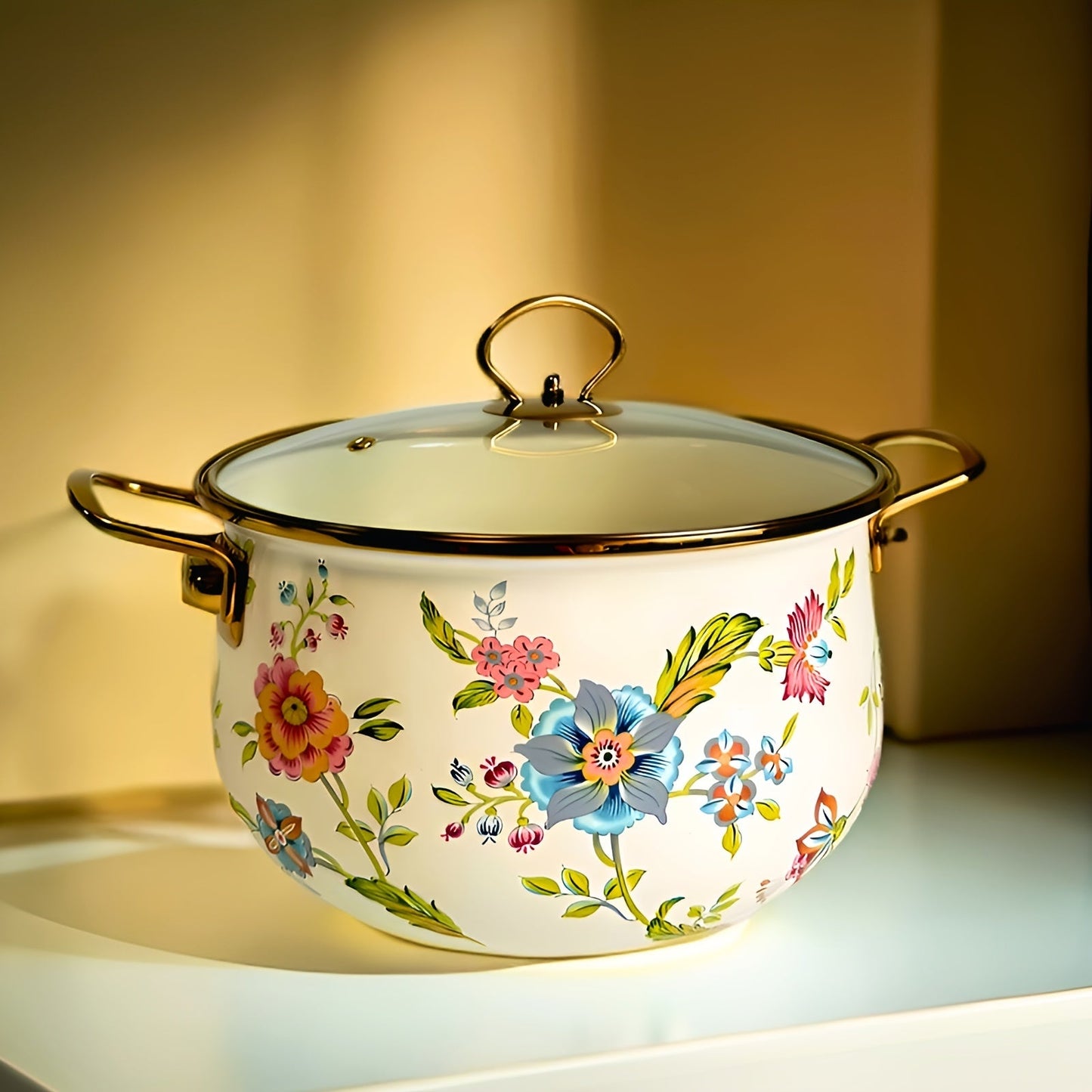 Dual-handled Enamel Soup Pot with Large Capacity - Non-Stick, Dishwasher Safe, Colorful Floral Design for Healthy Cooking in Phnom Penh, Fresh Small, Double Ears