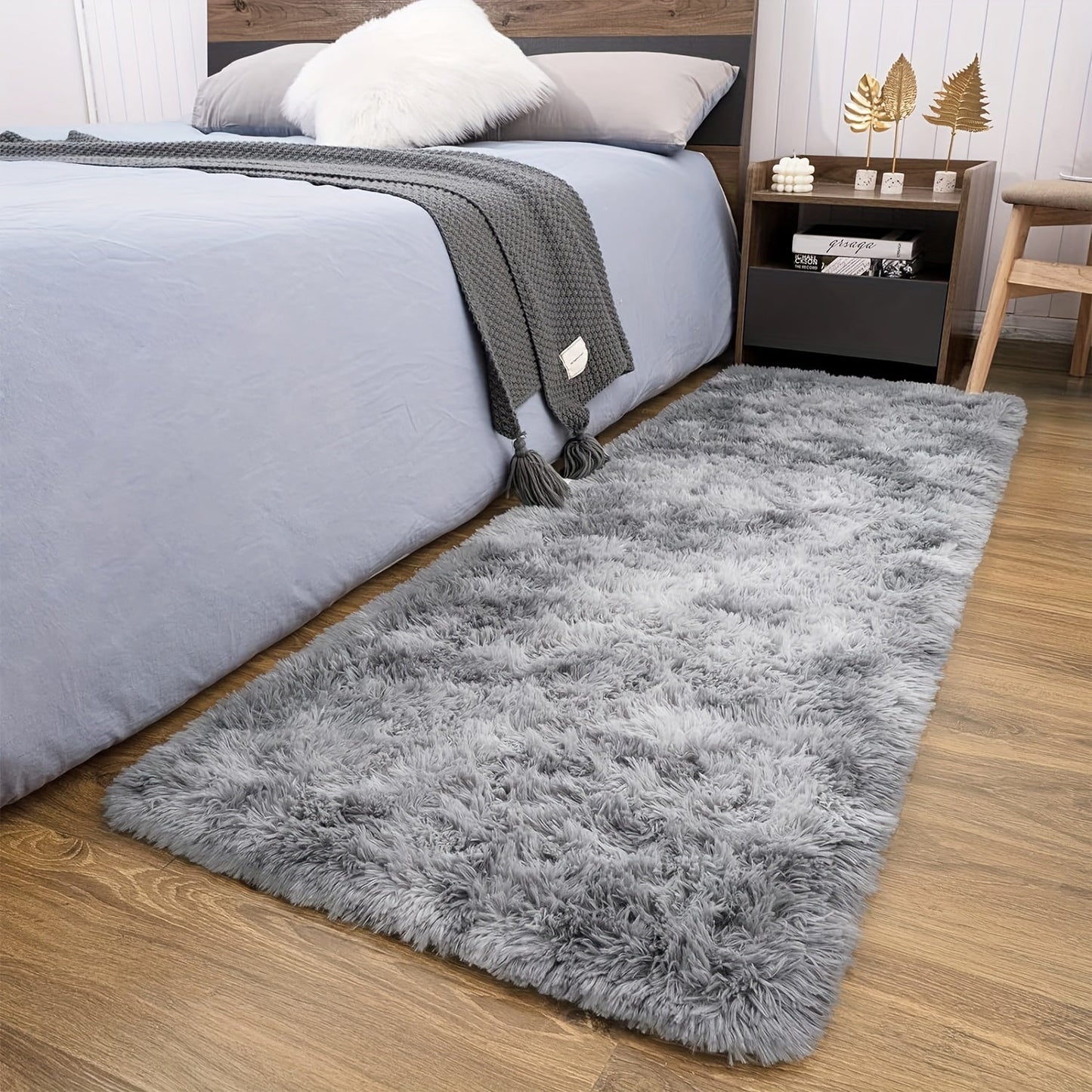 Luxurious Light Gray Plush Area Mat - Soft, Fluffy, Stain-Resistant & Non-Slip, Ideal for Enhancing Living Room, Bedroom, Balcony, or Home Office Décor