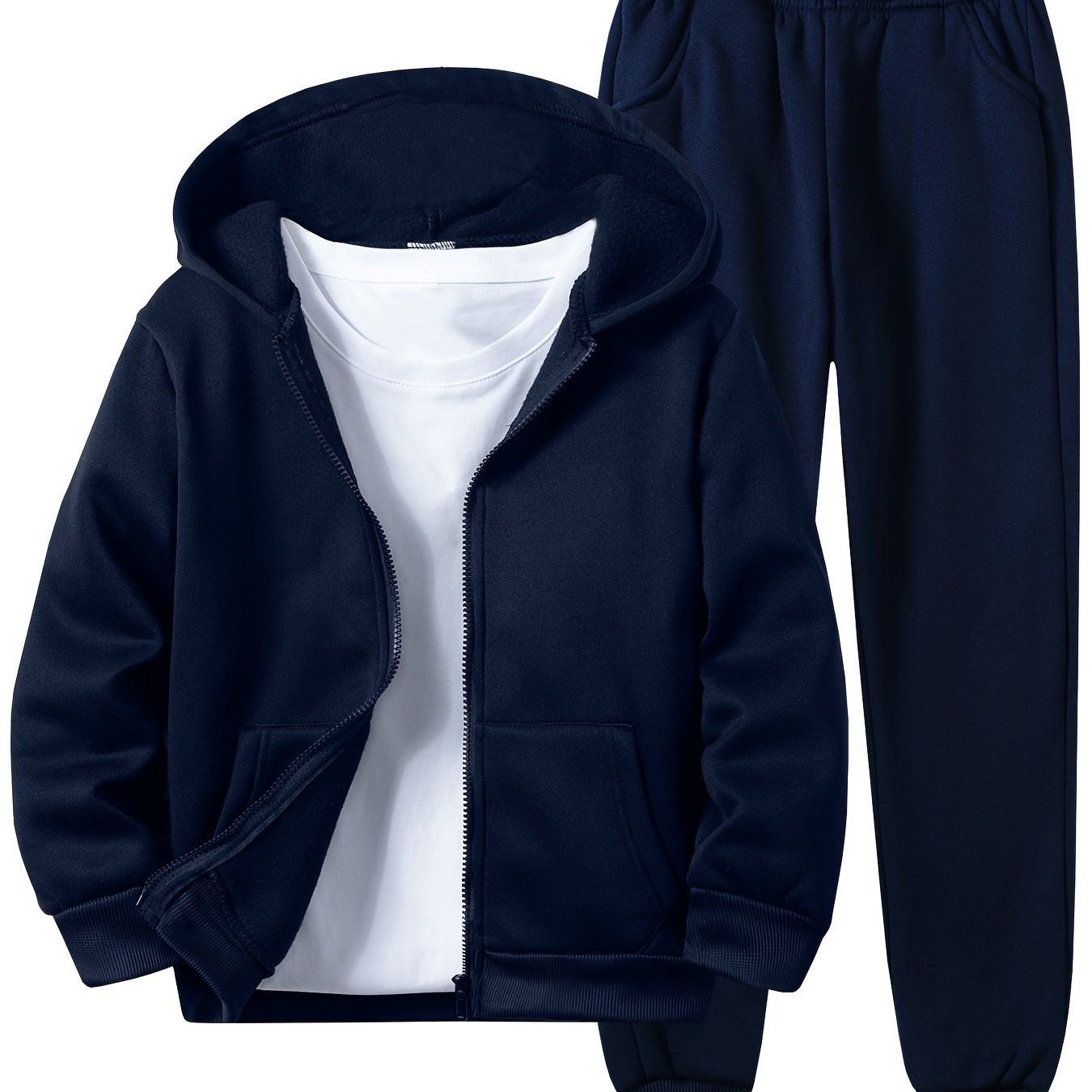 Boys' 2-Piece Polyester Hoodie and Sweatpants Set, Ideal for Everyday Wear and Jogging, Regular Fit, Solid Color, Knit Fabric