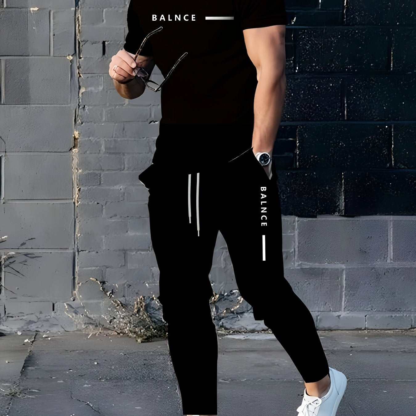 Black and white gradient 3D print men's short-sleeve set