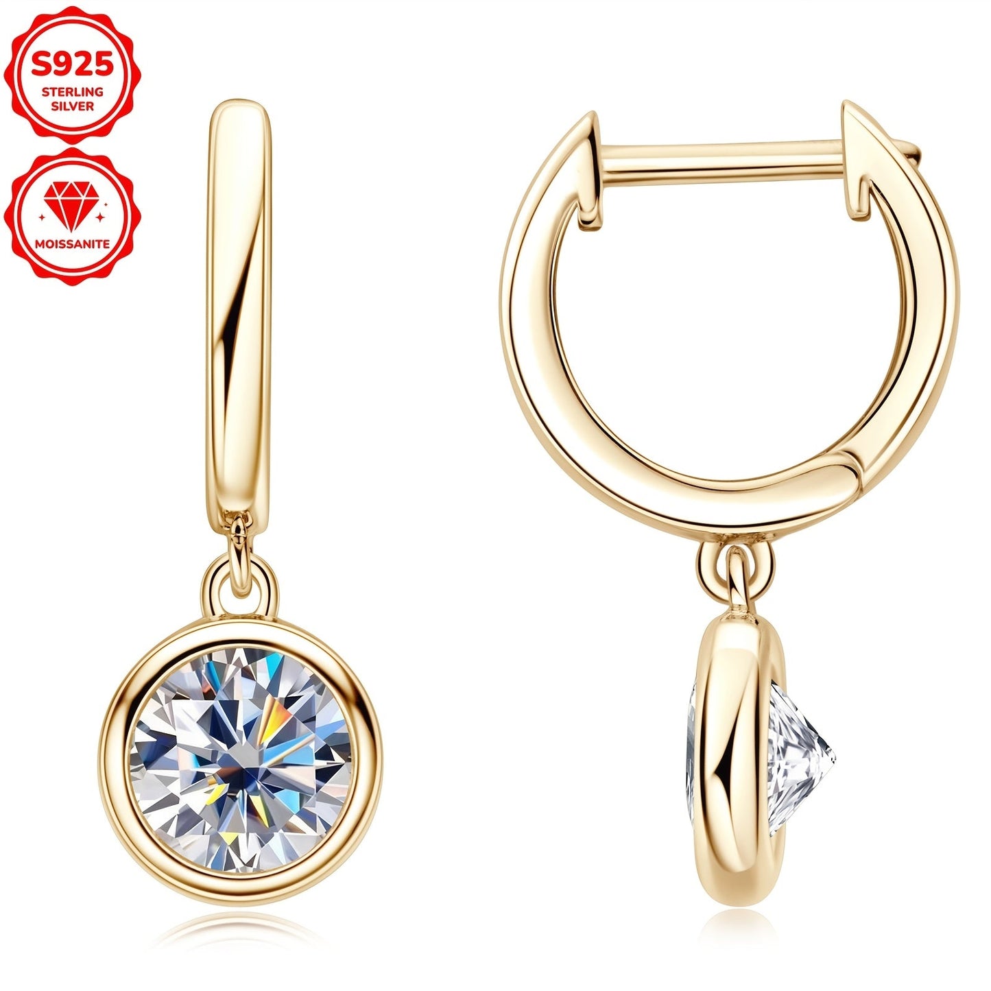 Pair of elegant Moissanite earrings with a silvery gram weight of 2.52g. Featuring two 6.5mm Moissanite stones totaling 1.0 carat each, set in 925 Sterling Silver. These round Moissanite earrings are perfect for adding a touch of glamour to any outfit