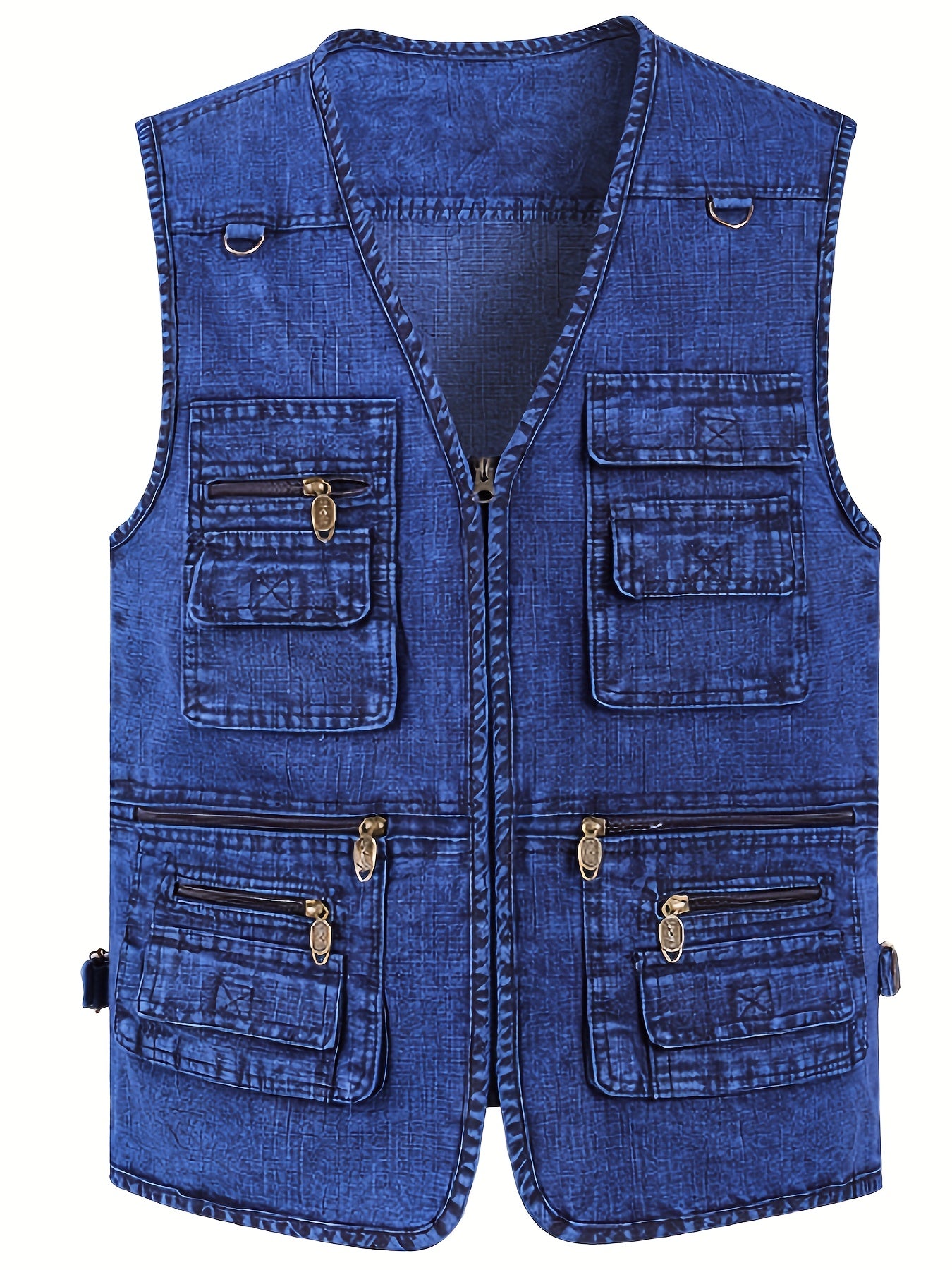 Plus Size Men's Denim Vest - Casual outdoor wear with pockets, V-neck, machine washable. Perfect for all seasons.