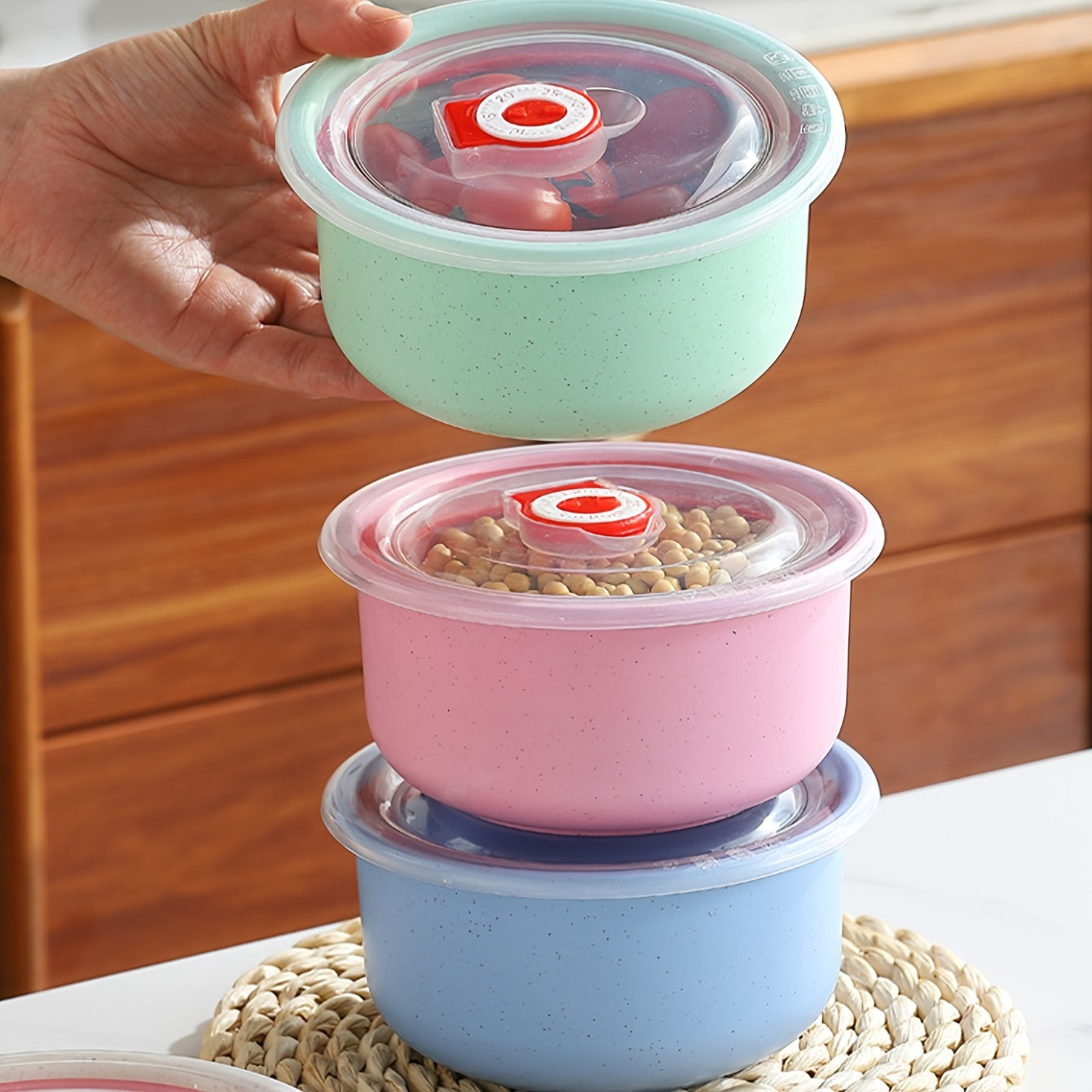 Set of 3 Sealed Lunch Box Food Preservation Bowls with Lids in Sizes Small, Medium, and Large