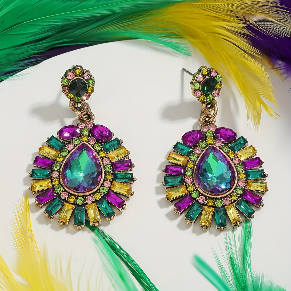 Luxurious Bohemian Rhinestone Wing Earrings with a touch of Elegance, made of Zinc Alloy and featuring Stainless Steel Posts. Perfect for Mardi Gras Day and any festive occasion, these statement dangle earrings are ideal for both daily wear and special