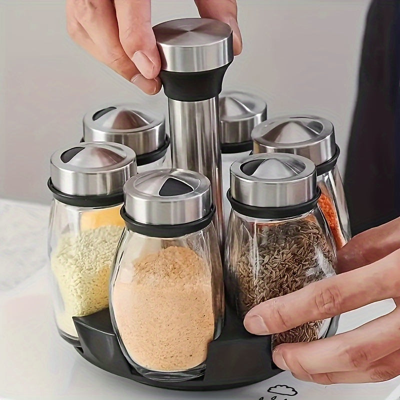 1 Set of Spices and Seasonings Container Sets: Revolving Countertop Spice Rack with Jars for Organization and Storage in Kitchen.