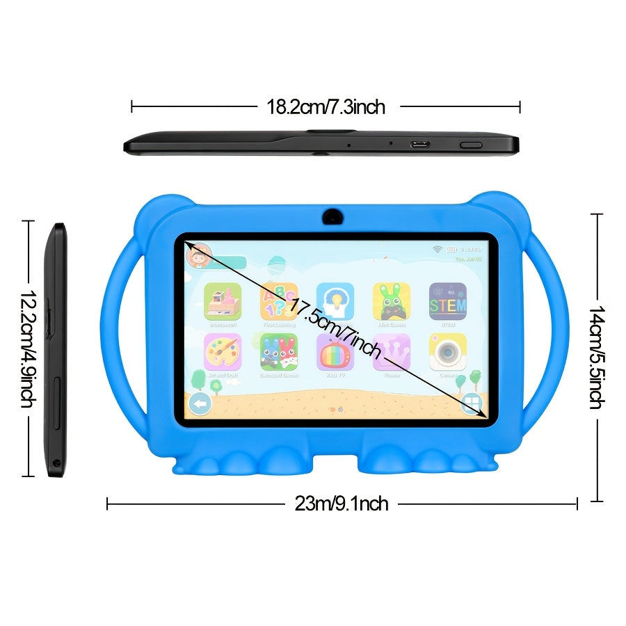 17,78 см Детский планшет с 32 ГБ ПЗУ, 2 ГБ ОЗУ, Android 11.0, 2.4G WiFi, GMS, экран с защитой для глаз, родительский контроль, образовательное приложение, двойная камера, ударопрочный чехол, игры, подарки на Рамадан