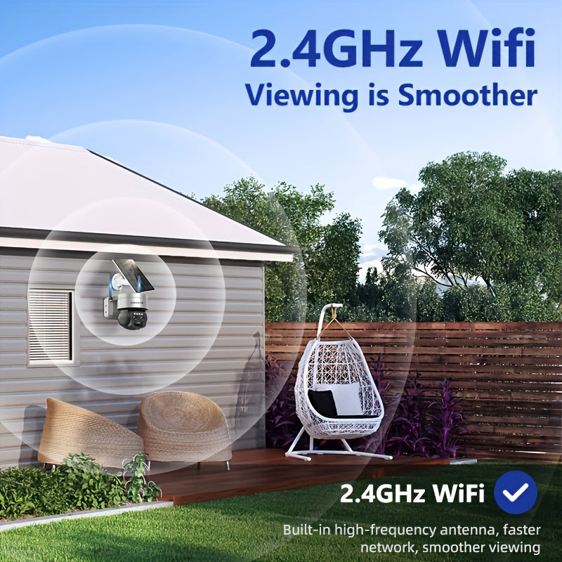 6MP PTZ HD Security Camera with 8X Hybrid Zoom, Dual Lens, Solar Panel, 2.4GHz WiFi, Motion Spotlights, Color Night Vision, Ultra-Wide Angle PIR Motion Detection, 2-Way Audio - Waterproof