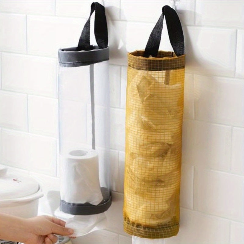 Organize and store your plastic bags with ease using our Wall-Mounted Plastic Bag Holder. This large capacity dispenser is perfect for keeping your kitchen tidy and clutter-free. Don't struggle to find a place to store your plastic bags - keep them