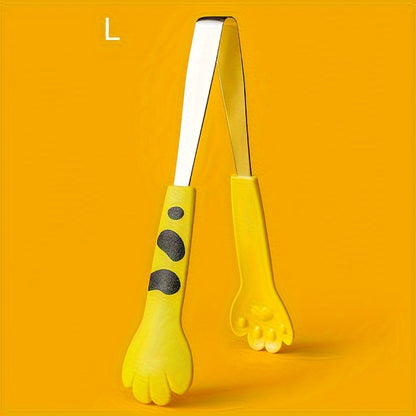 Cat paw shaped stainless steel tongs for various kitchen tasks.