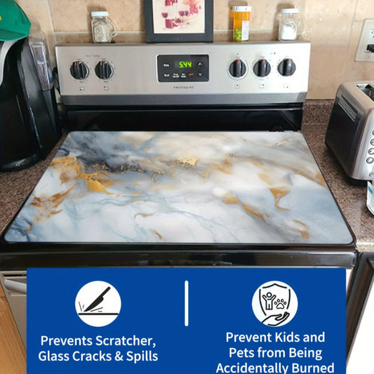 1 piece of stove top covers designed for electric stoves, featuring a stylish marble design. This rubber induction cooktop protector is foldable and heat resistant, providing protection for your glass top stove. A must-have kitchen accessory for keeping