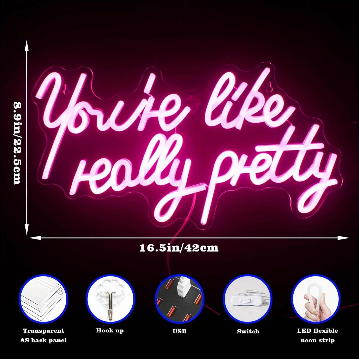 1pc Neon Wall Decor Pink Led Light with "You're Like Really Pretty" Message