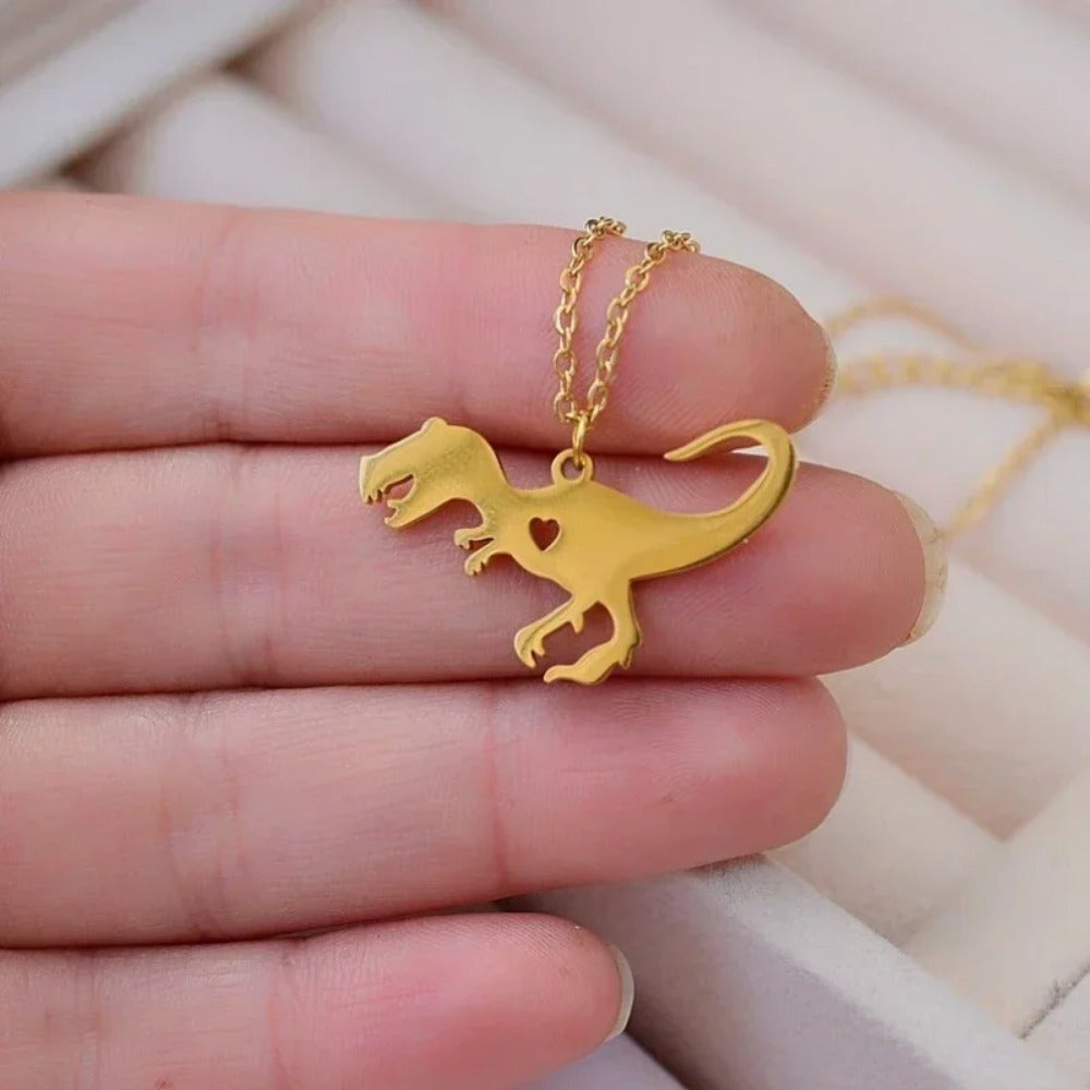 Stainless Steel Dinosaur Pendant Necklace with 18K Gold Plating, Timeless Hip Hop Design, Versatile Unisex Fashion Accessory for Everyday Wear, Ideal Gift for Friends and Kids, Perfect all year round