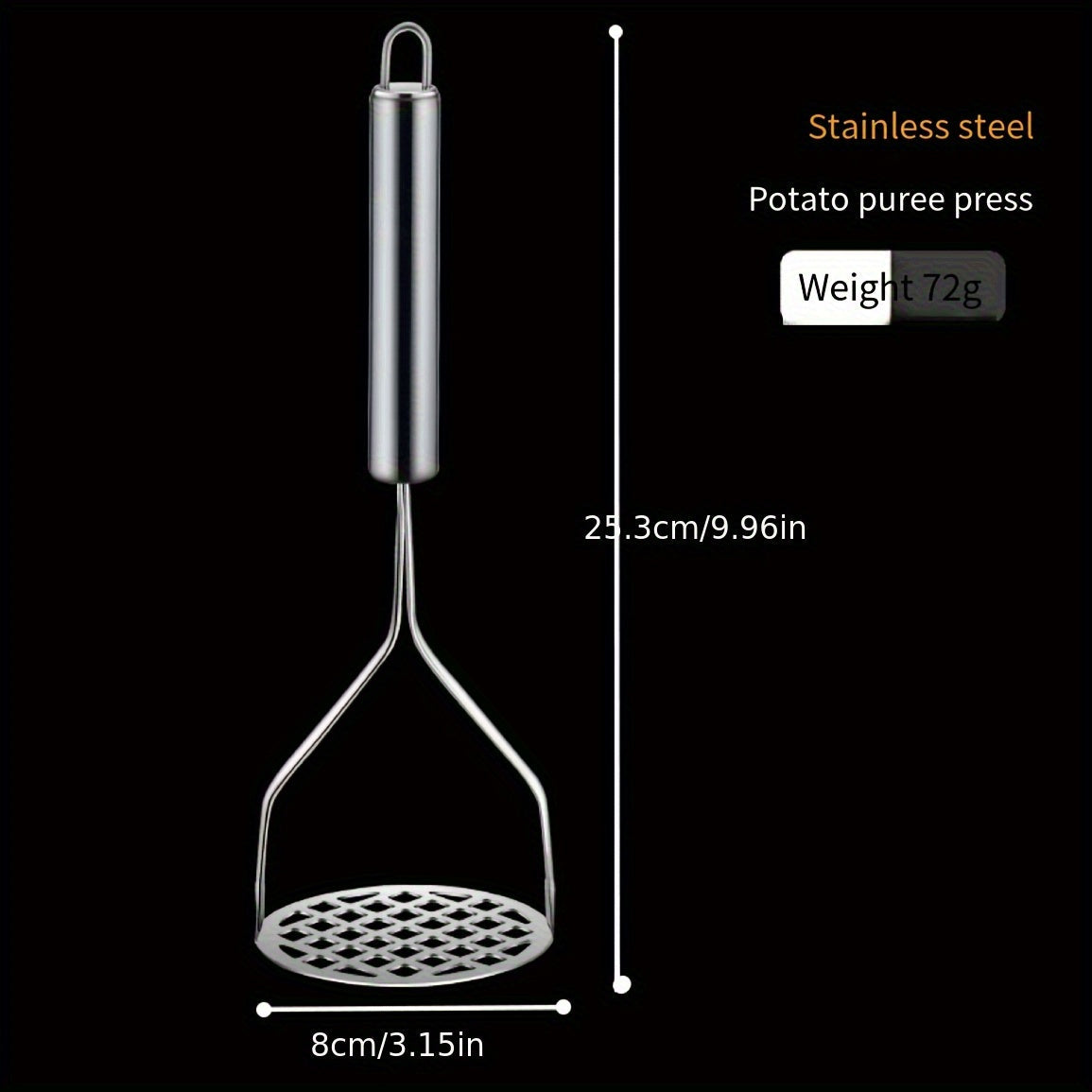 The Stainless Steel Potato Masher is a durable manual press that makes perfect mashed potatoes. This ideal kitchen gadget is great for youngsters' food and more, perfect for home use.