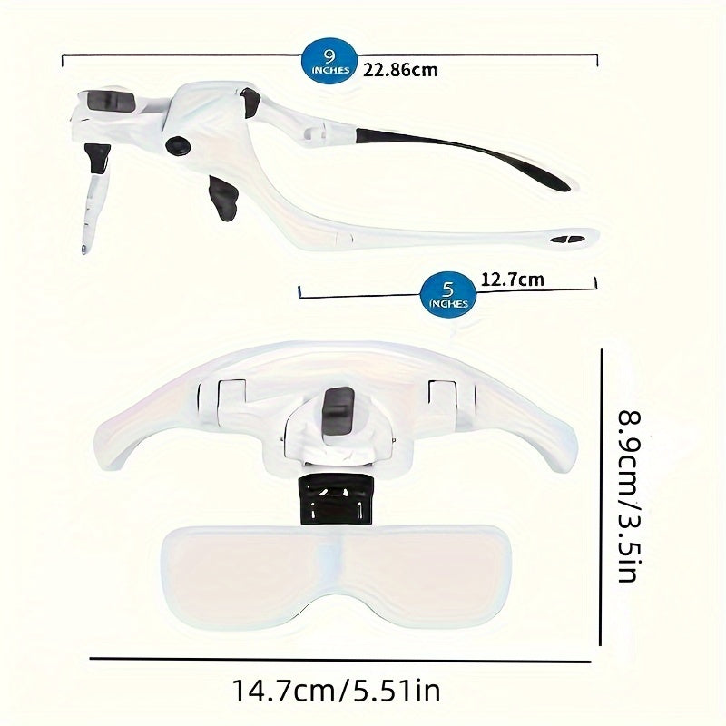 CIICII Head Magnifier - LED magnifying glass with 5 interchangeable zoom levels (1.0X-3.5X), ABS material, battery powered for close work, reading, jewelry inspection, and industrial