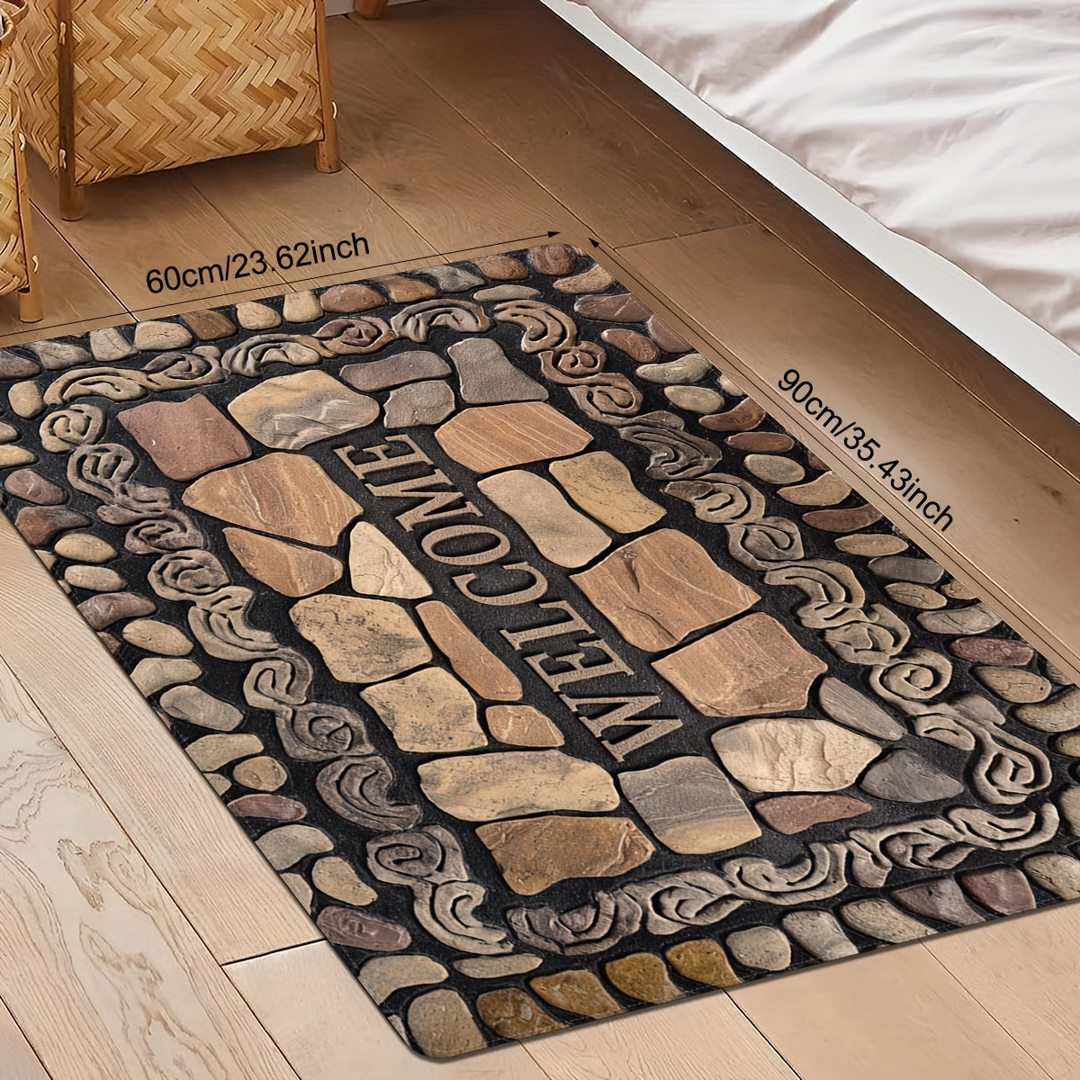 Introducing our Welcome Home Pebble Print Doormat! This versatile mat features a 1PC Flannel Fleece top layer and a 1cm Sponge Base for extra comfort. Made from lightweight, stain-resistant polyester, this non-slip mat is perfect for indoor or outdoor