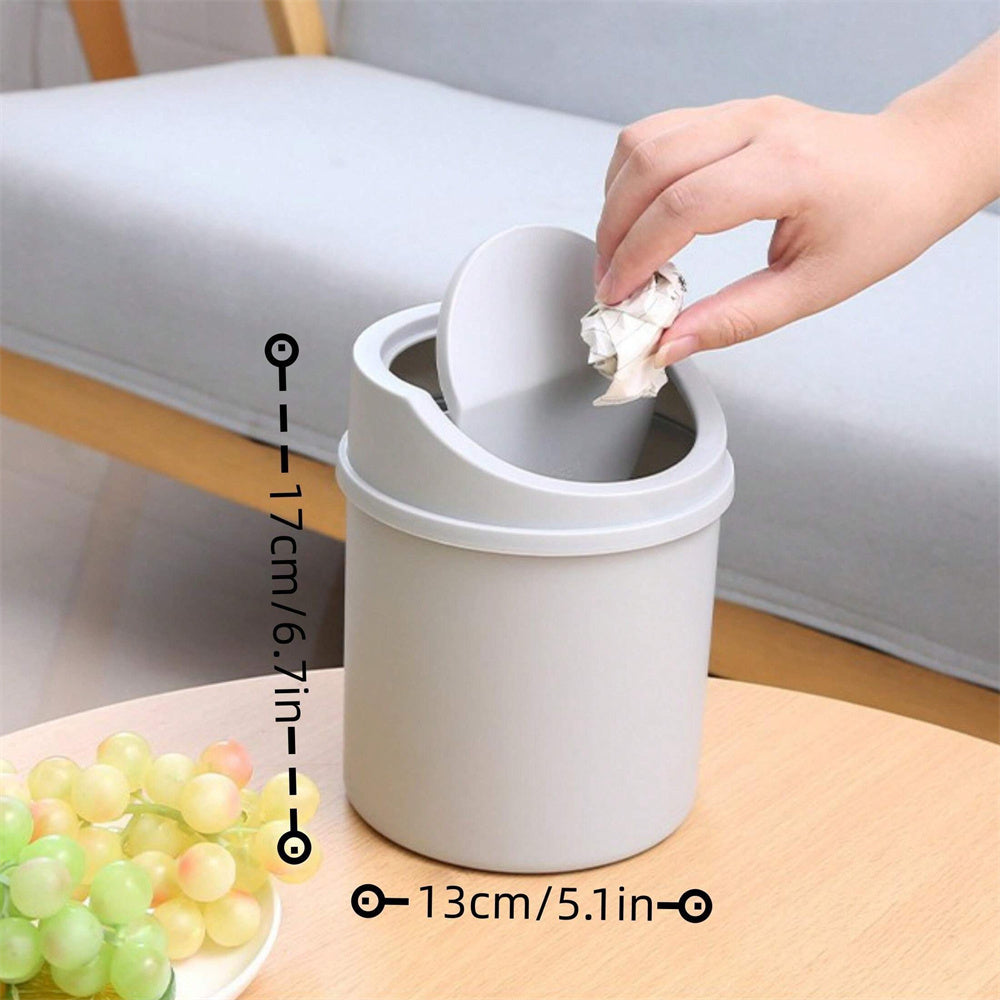 Compact flip-top desktop trash can for home and office use