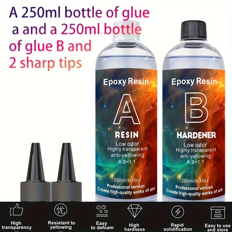 500ml Crystal Clear Epoxy Resin Kit for Art Crafts, Jewelry Making, Woodwork and Mold Casting - fast-curing, non-yellowing, bubble-free formula with easy 1:1 mix ratio, waterproof and