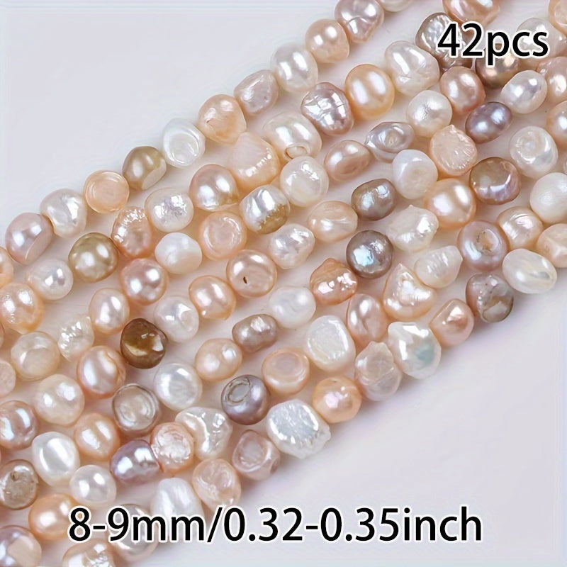 Top Pick: Set of 42 A-Grade 8-9mm Baroque Natural Pearl DIY Necklace Accessories with Light Side on Two Sides in White, Pink, and Purple