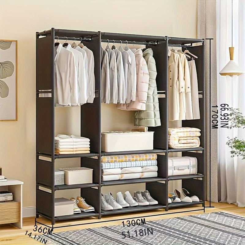 Durable Freestanding Metal Coat Rack Organizer with 1, 2, or 3 Rows - Multipurpose Storage for Garments & Accessories, Easy to Use with No Assembly Required, Space-Saving Design