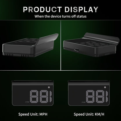 Universal car digital speedometer HUD in white & green LED, compatible with all car models, no battery needed, easy installation, simple to read speedometer. Modern and easy car accessory