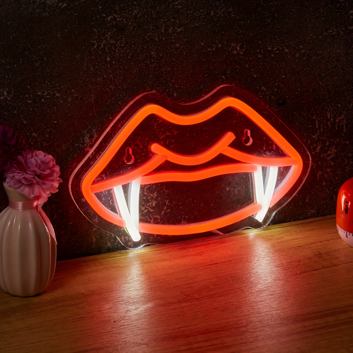 1 pc LED neon light of a backboard design with teeth and cool fangs, ideal for man cave decoration, powered by USB 5V.