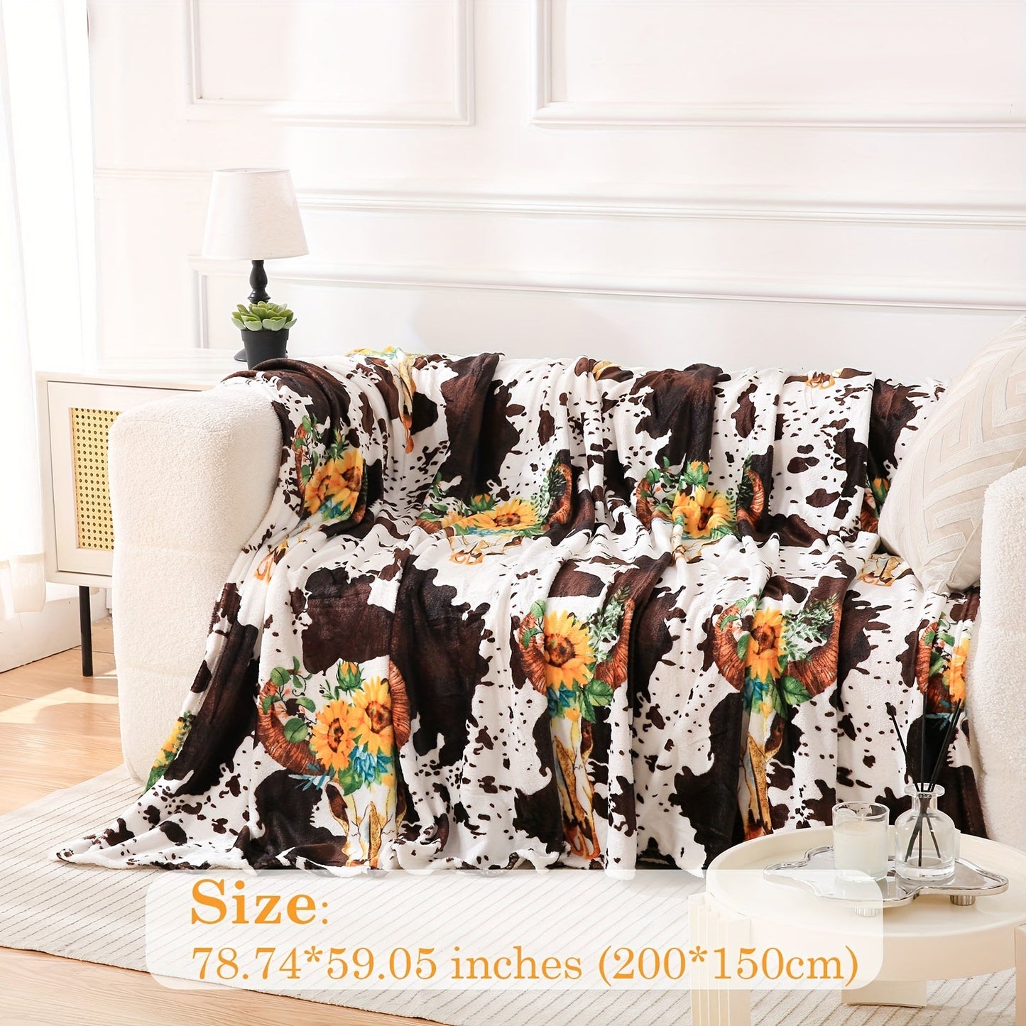 Get cozy with this soft and warm cow print blanket. Perfect for adding a touch of whimsy to your sofa, couch, or bed, this lightweight throw is made from plush flannel fleece. It's a great gift idea for any cow lover and perfect for all seasons.