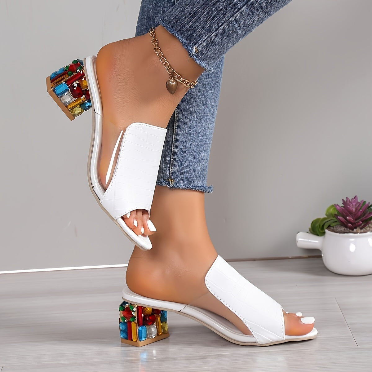 Stylish chunky heel sandals with open toe and slip-on design