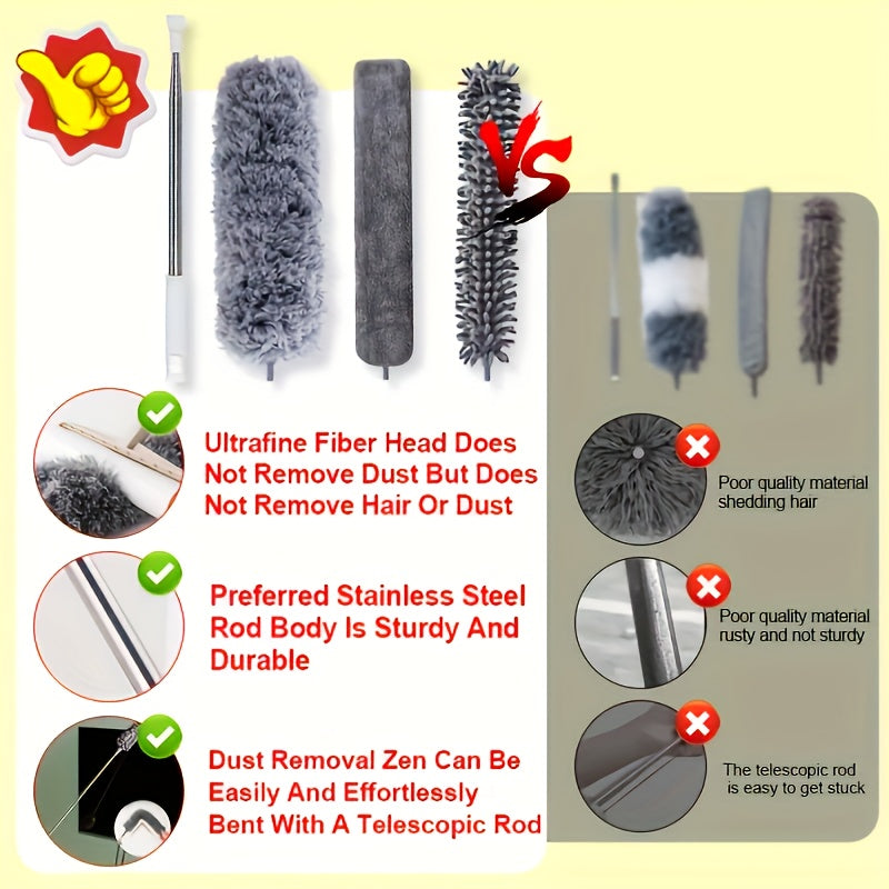 Bundle of six to seven microfiber dust dusters, with a feather duster belt, a telescopic extension pole of 279.4 cm, a reusable flexible dust duster, a washable lightweight dust duster, perfect for cleaning ceiling fans and cars.