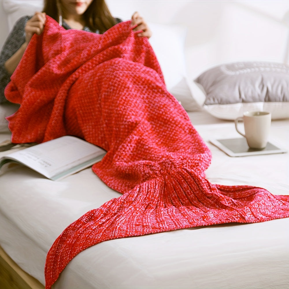 Get yourself a 1 piece Mermaid Tail Blanket, a cozy crochet blanket perfect for all seasons. This soft and comfy blanket is ideal for women and can be used for lounging on the sofa or sleeping. It also makes a cool birthday, wedding, or Mother's Day gift.