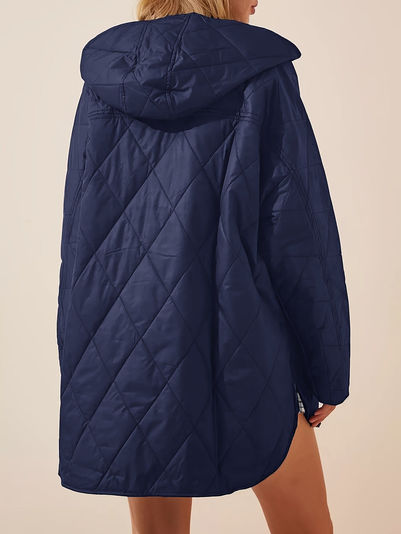 Quilted plain hooded jacket coat for women, perfect for fall & winter. Casual, long sleeve and warm outerwear.