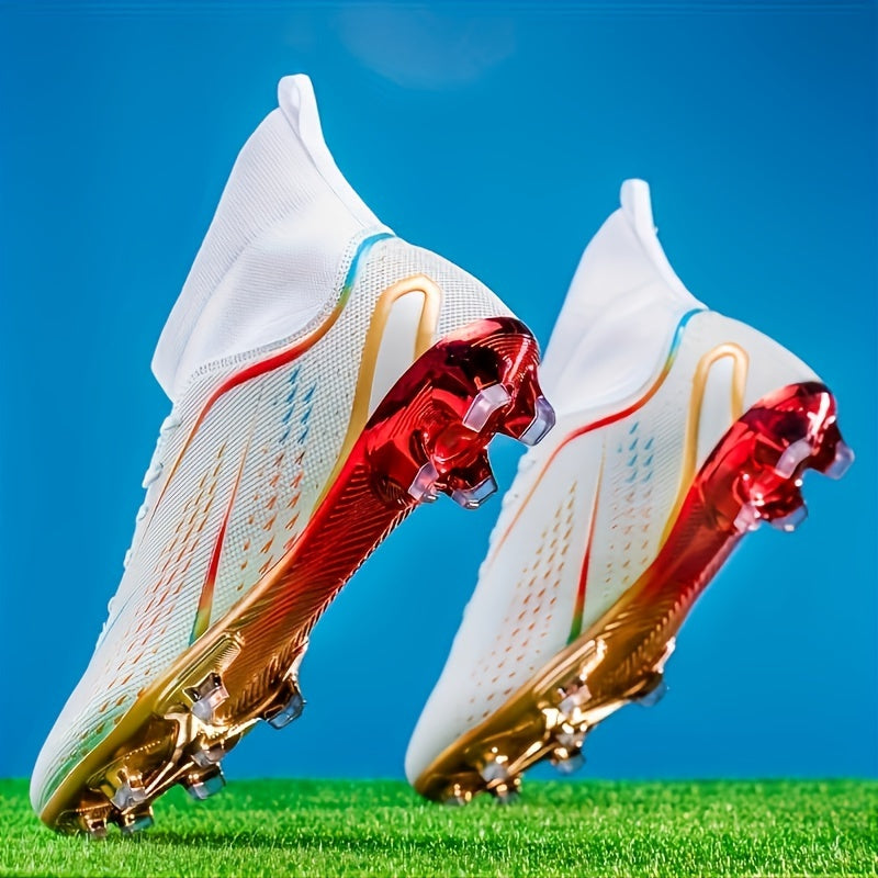 Men's soccer cleats with fabric upper and TPU sole. Hand washable, solid color, all-season athletic footwear for male players.