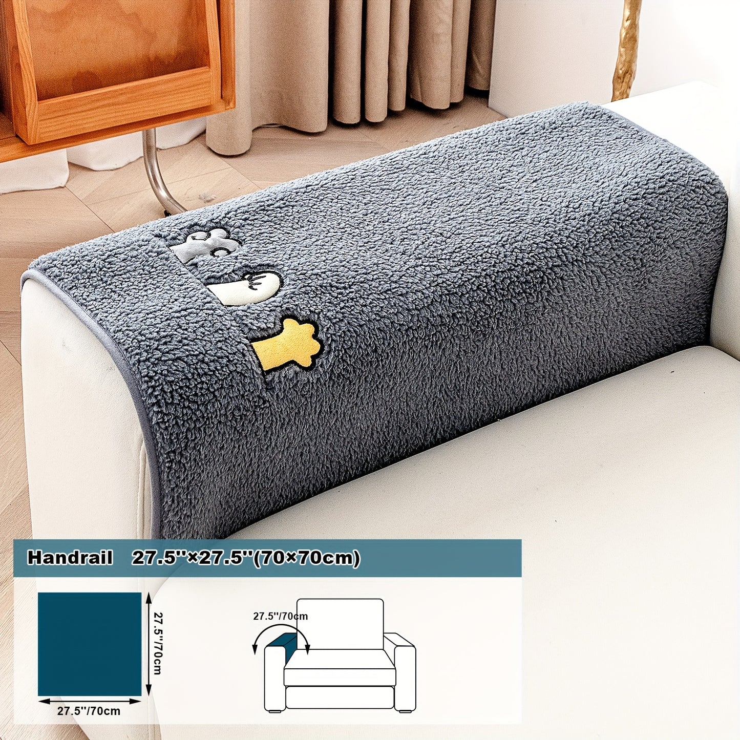 Plush Sherpa sofa slipcover protects furniture from pets, non-slip design for various rooms. Handrail backrest cover pillowcase sold separately.