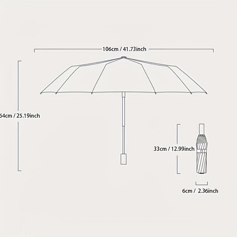 24-Rib Folding Umbrella: UV Protection, Windproof, Waterproof - Stylish Black Vinyl for All Weather